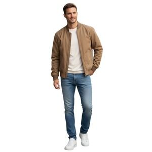 SLATE & STONE Mens Bomber Jacket Brown Cotton‎ Blend Full Zip Size L